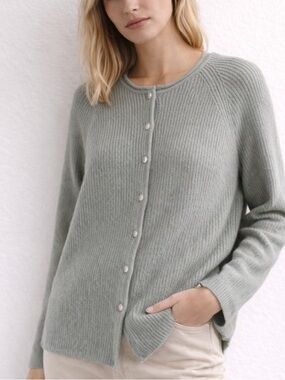Jones New York Wool Angora Cardigan Gray Button Front Knit Sweater Small